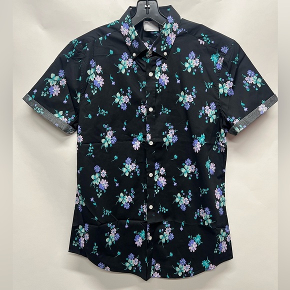 ASOS Design Short Sleeve Floral Skinny Fit Shirt - Picture 1 of 4